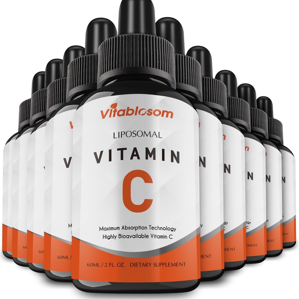Liposomale Vitamin C 2000mg Flüssigkeit für Erwachsene, hohe Absorption VIT C, Maximieren Vitamin C, gut für Immunsystem & Antioxidans, 60ML (10 Flaschen)