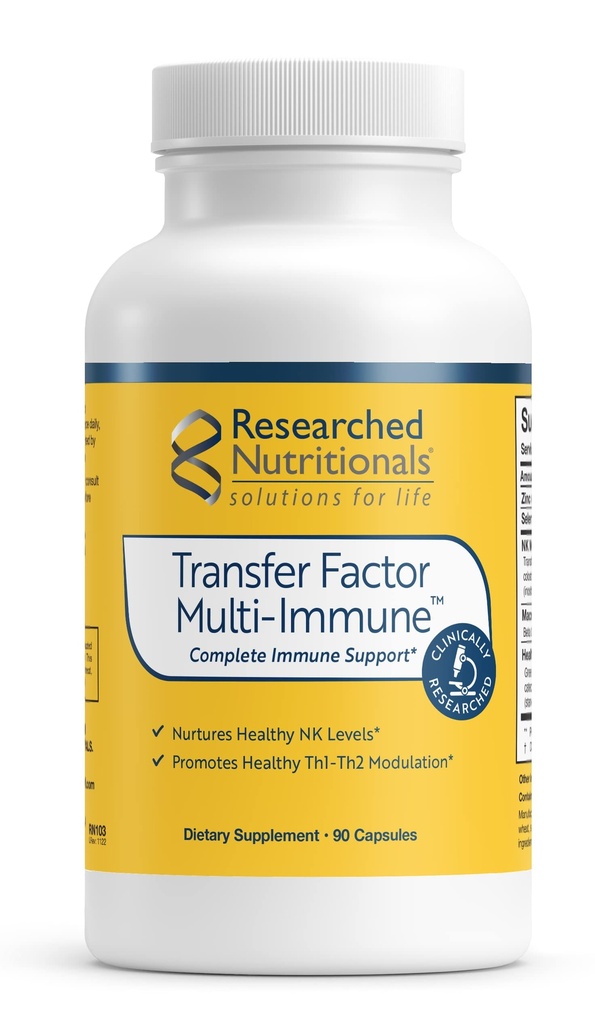 Supplément de soutien multi-Immune du facteur de transfert - Formule de soutien immunologique cliniquement étudiée avec Colostrum, Champignons, Thé vert et IP-6 - Promotion de la santé NK Cell & T-Cell Fonction, 90 Capsules