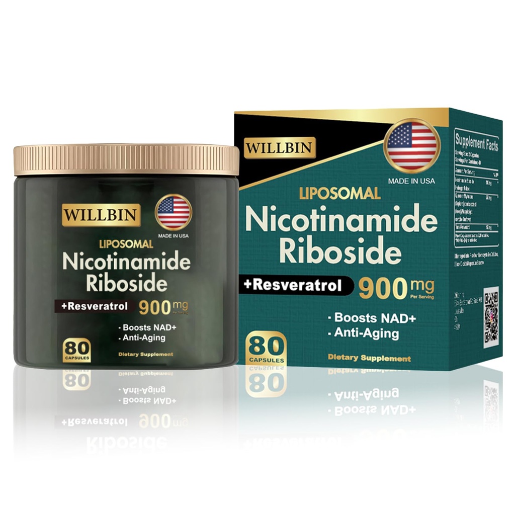 NAD+ Ergänzung - Liposomal Nicotinamid Riboside, Resveratrol, Quercetin High Purity NAD Ergänzung für Anti-Aging, Energie, Fokus - 80 Kapseln (40 Servieren)