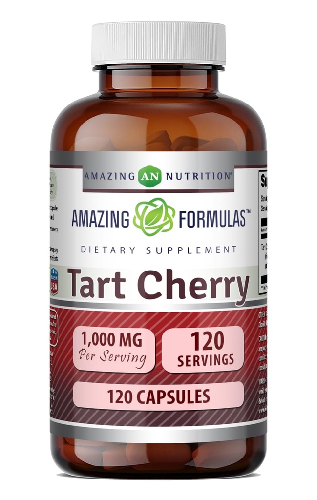 Formules étonnantes Supplément d'extrait de tart cerise $ 1000 Mg par portion $ Capsules $ Non-GMO $ Sans gluten $ Fabriqué aux États-Unis (1 Pack, 120 Compte)