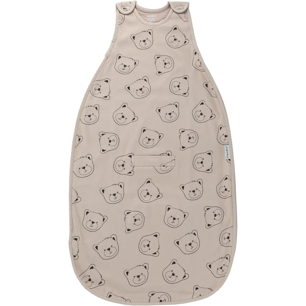 Woolino Merino Laine et coton biologique Ultimate Baby Sleep Sack - Couverture bébé à porter 4 saisons - Sac de couchage réglable à fermeture éclair à deux voies - Taille universelle (2-24 mois) - Ours en peluche