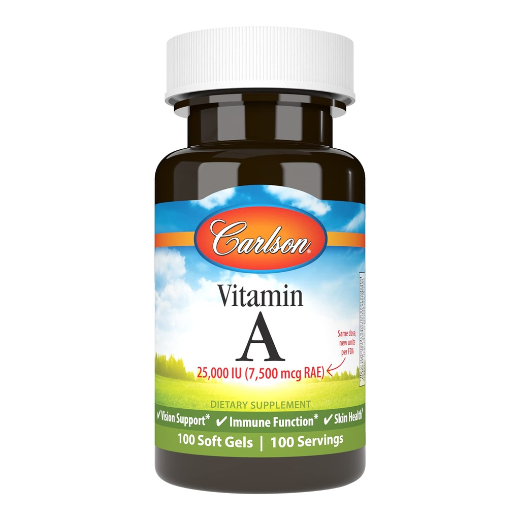 Carlson - Vitamin A, 25000 IU (7500 mcg RAE), Vision & Skin Health, Immunfunktion, 100 weiche Gele