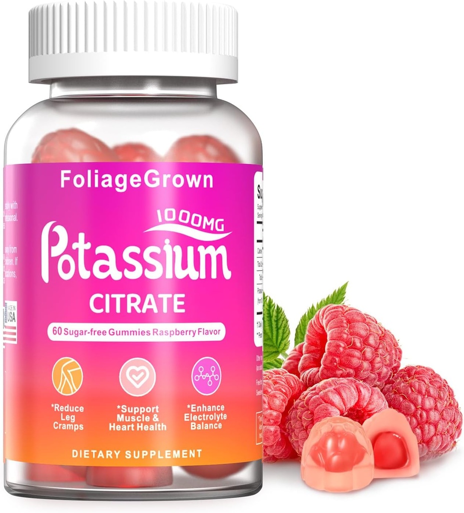 Supplemento di potassio Gummies 1000mg - Supplemento di potassio per grumi di gambe, salute del muscolo e del cuore - Supplemento di 1 mese (conte 60)