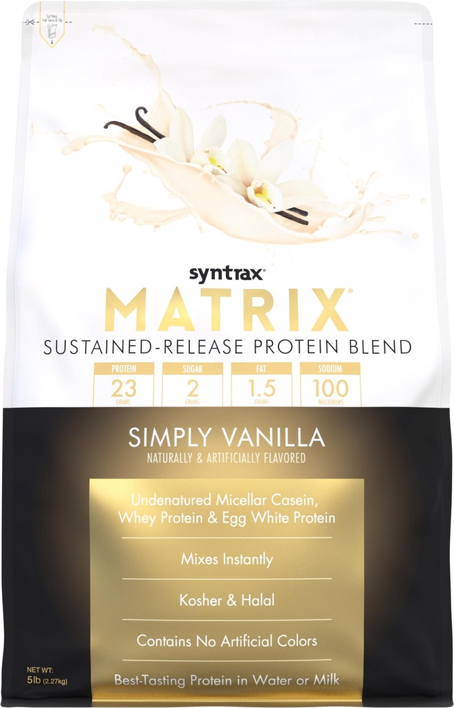 Matrice de nutrition Syntrax - Mélange de protéines à libération prolongée, simple Vanille 5 lbs.