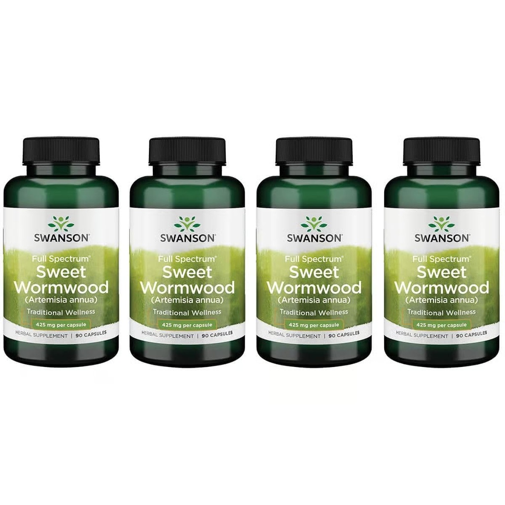 Swanson Sweet Wormwood - Peut promouvoir GI Gut santé, équilibre microbien et soutien de la santé digestive - supplément à base de plantes avec l'artémisinine - (90 capsules, 425mg chacun) 4 Pack