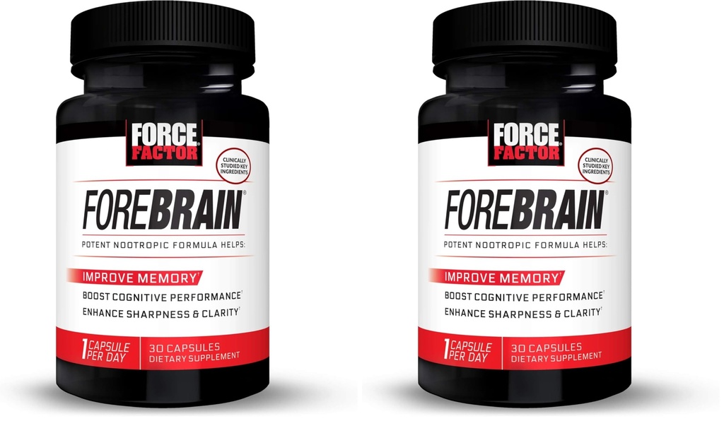Forebrain Nootropic Brain Supplement zur Verbesserung von Gedächtnis, Boost Focus, erhöhen Mental Energy und unterstützen Gehirngesundheit mit Koffein, Bacopa und Huperzine A, Force Factor, 30 Kapseln (Pack von 2)