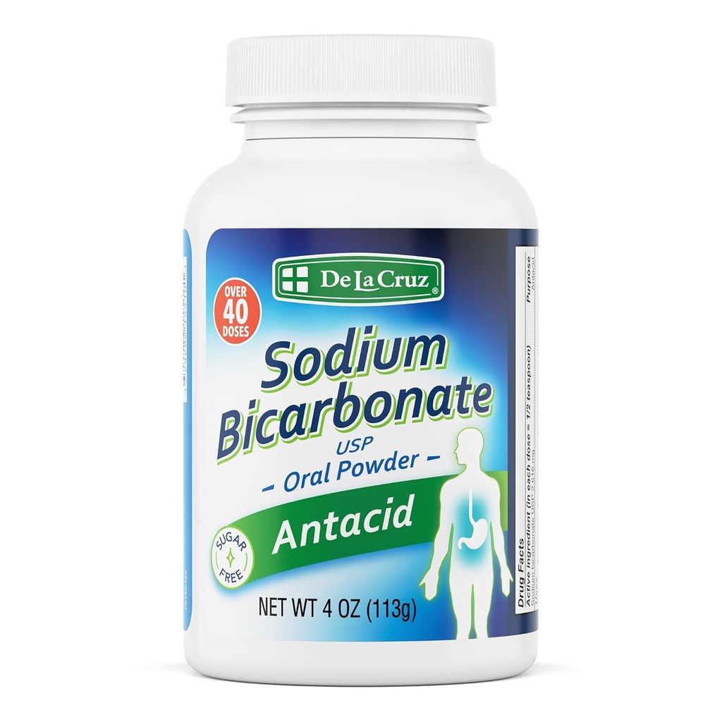 De La Cruz Pure Poudre de bicarbonate de sodium – Cuisson Soda & Poudre de cuisson Aluminium antiacide pour brûlures d'estomac & indigestion – emballé aux États-Unis – 4 OZ.