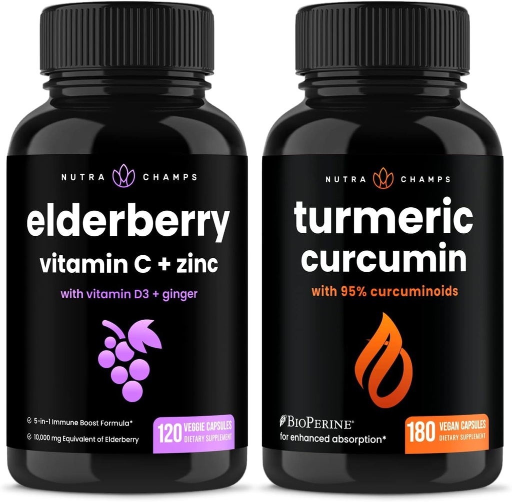 NutraChamps Elderberry et Turmeric Curcumin Capsules Bundle