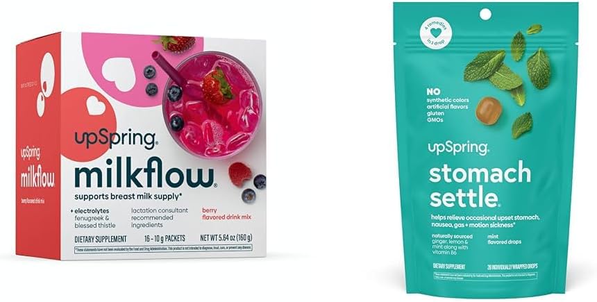 UpSpring Lait Flux Electrolyte Supplément de boisson d'allaitement Mélanger avec Fenugreek Stomach Settle gouttes pour occasionnel Nausées Relief/Upset Stomach avec Ginger, Citron, Spearmint et B6.