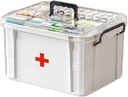 Boîte de stockage de médicaments, Organisateur de bouteilles de pilules, Double compartiment, Transparent, Grande capacité, Blanc