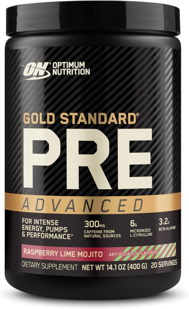 Optimum Nutrition Gold Standard Préentraînement avancé, avec Créatine, Beta-Alanine, Micronized L-Citrulline et Caféine pour l'énergie, Keto Friendly, Raspberry Lime Mojito, 20 portions