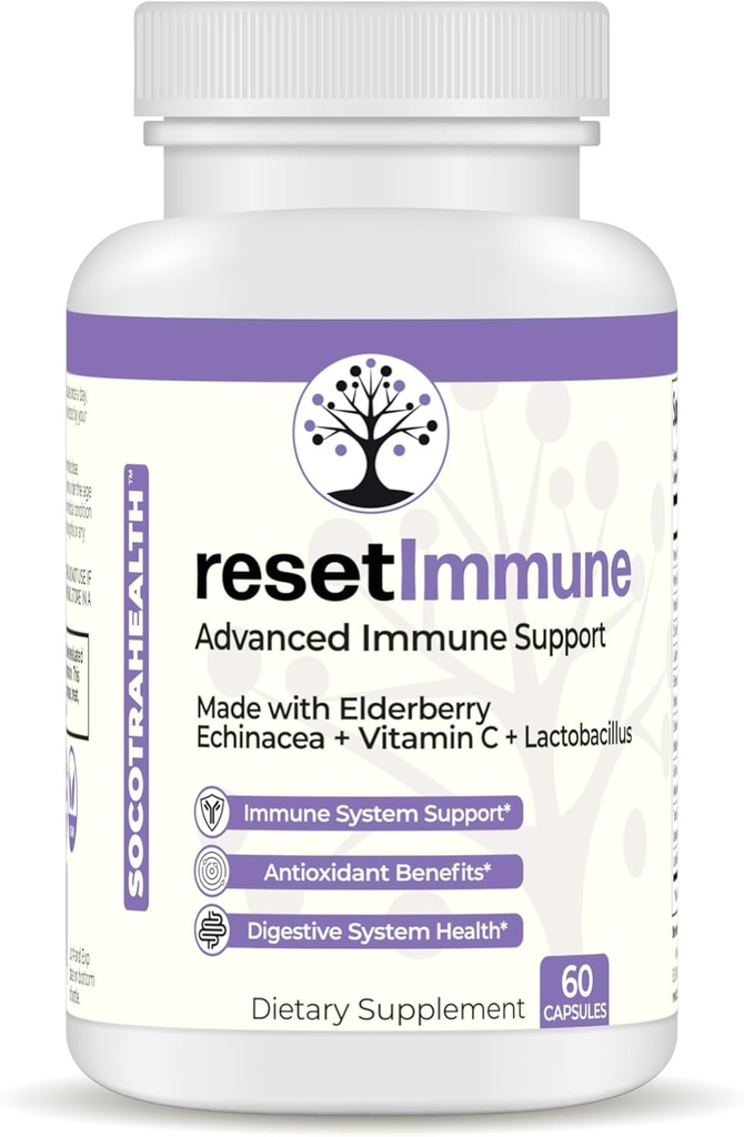 ResetImmune - Fortgeschrittene Immununterstützung - mit Elderberry, Echinacea, Vitamin C, Lactobacillus - 60 Vegan Kapseln