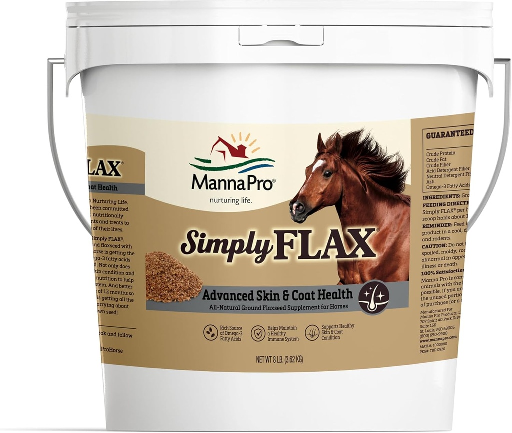 Manna Pro Einfaches Flax für Pferde – Omega-3 Rich Flaxseed Supplement – Unterstützt Fleisch-Gesundheit, Joint Function & Immune System – Natürliche Quelle von essentiellen Fettsäuren – Ground Flax – 8 lb Bag