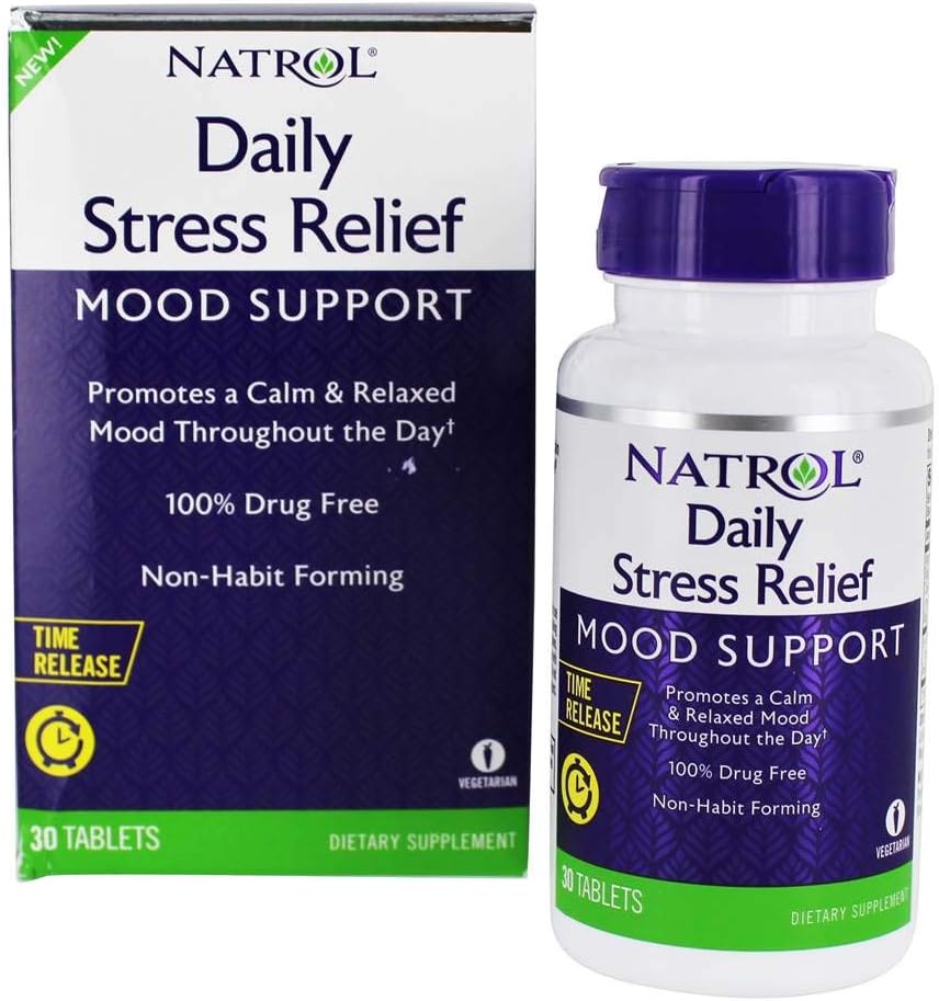 Natrol Daily Stress Relief 100 mg, Supplemento dietetico, Mood + Stress, 30 compresse, 30 giorni di alimentazione