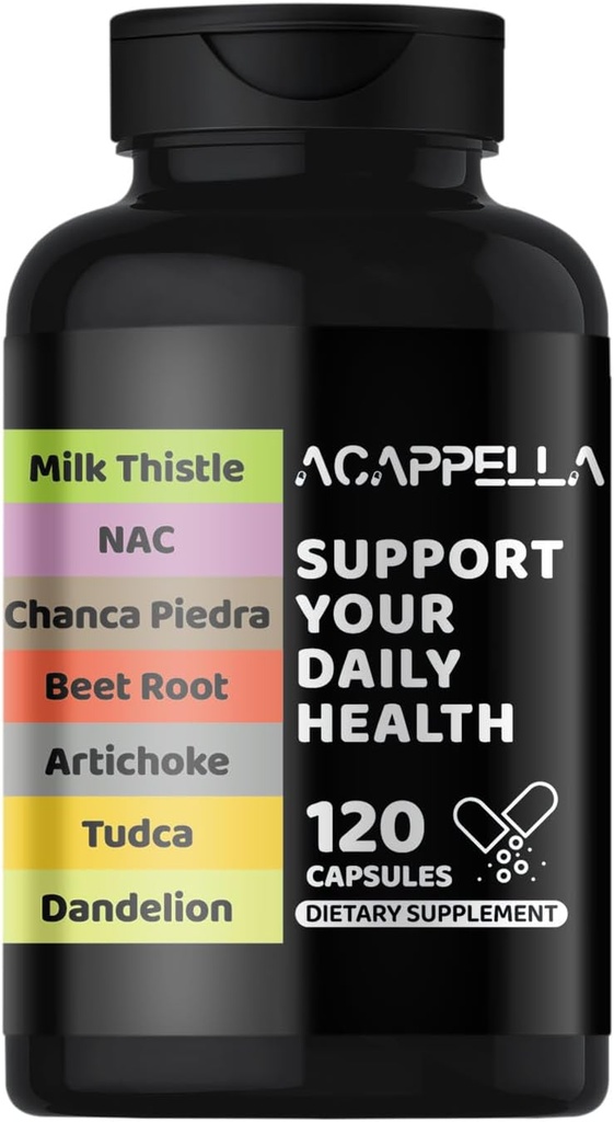 ACAPPELLA Thistle de lait, NAC, Chanca Piedra, Beetroot, Artichaut, TUDCA, Dandelion Capsule, Supplément de nettoyage du foie avec curcuma, Ginger, Panax Ginseng, Berberine (1)