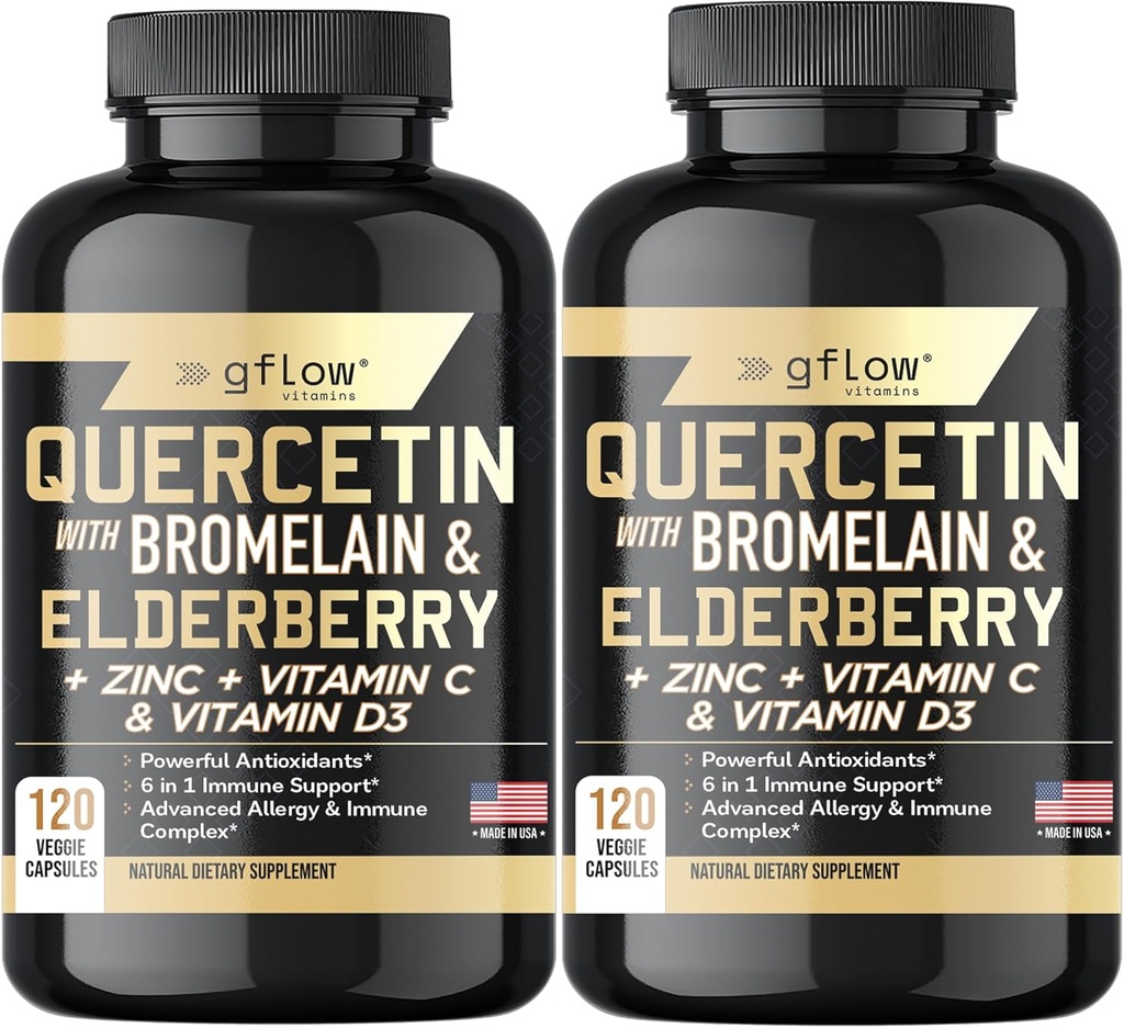 Quercetin mit Bromelain Zink Vitamin C Vitamin D Elderberry - 120 Veggie Kapseln, Non-GMO, Gluten-Free | Immun Support Supplement | Made in USA | 4 Monate Versorgung