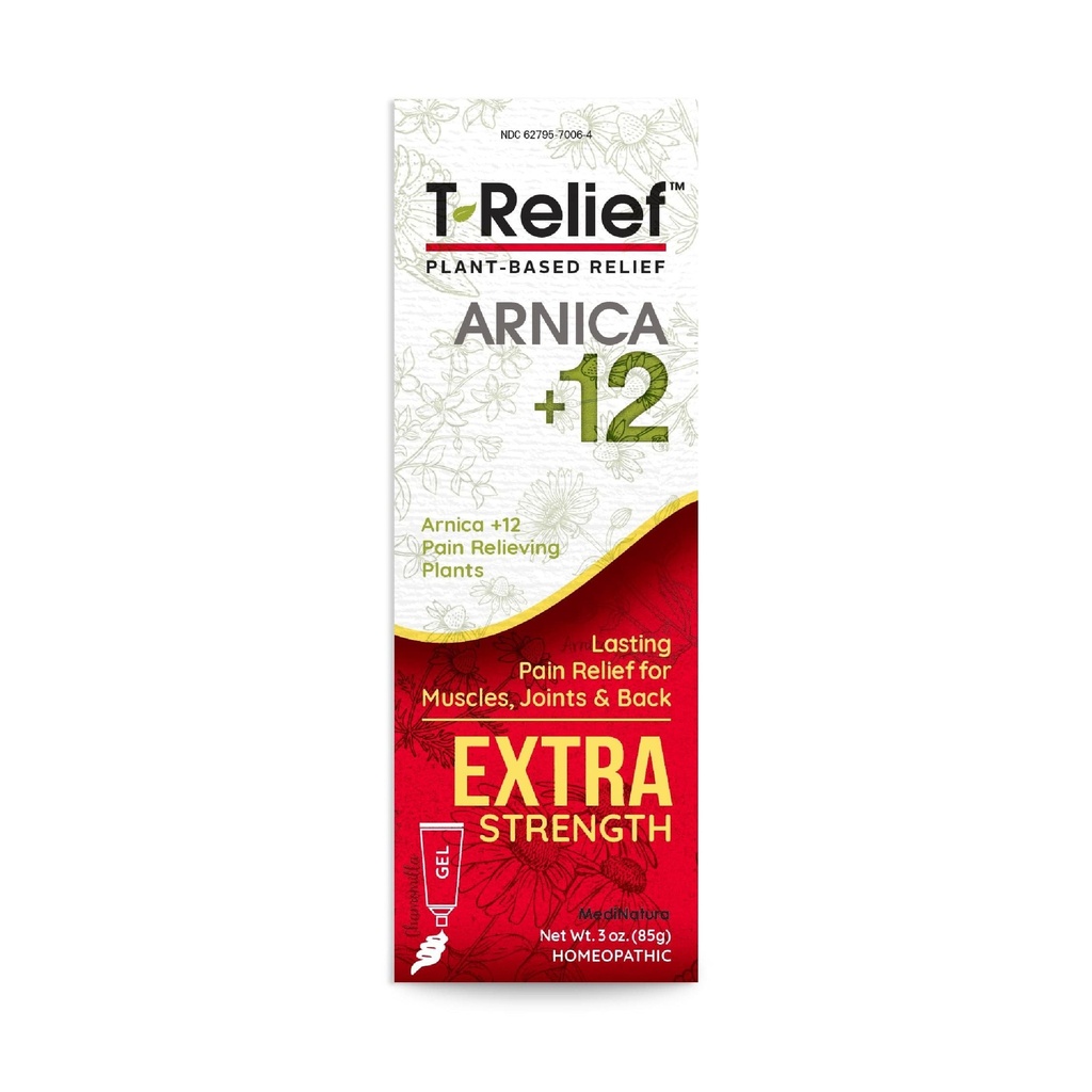 MediNatura T-Relief Extra Strength Gel Arnica +12 Natural Relieving Actives for Back Pain Joint Soreness Muscolo Aches & Stiffness Intero Corpo Rilievo Veloce per Donne & Uomini - 3 oz