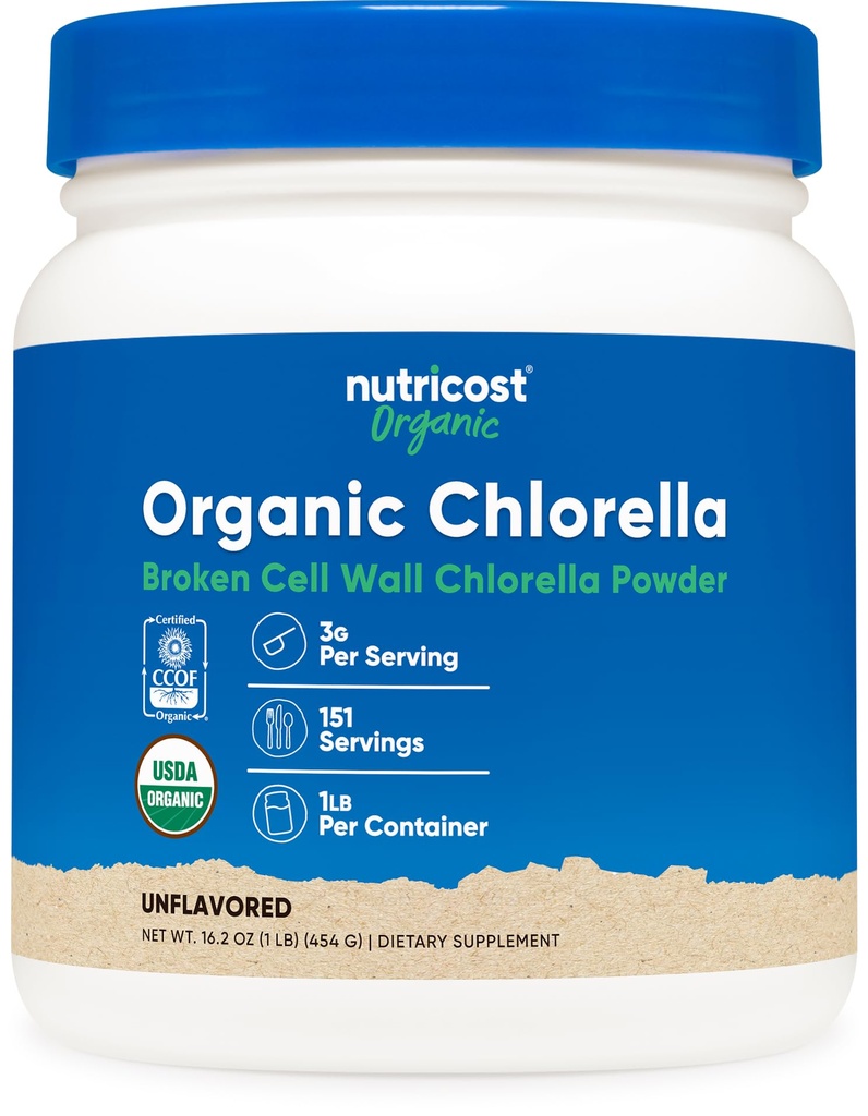 Poudre de chlorella biologique Nutricost 16oz (1LB) - 3g par portion