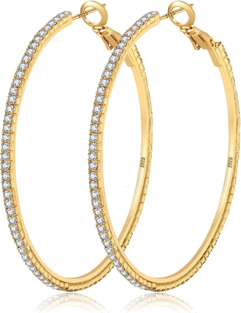 MOROTOLE 14K Gold Strass Hoop Ohrringe - Mode Thin Big Hoops, Allergiker, 20/30/40/50/60/70mm