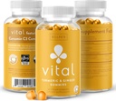 WellPath Vital Turmeric Gummies + Ginger - Supplément Curcumin de soutien joint, complexe Curcumin C3 de Curcumin Turcum, alternative goûteuse aux capsules, Turmeric & Ginger Root, Tropical Flavor Chews, Vegan, 60 Ct