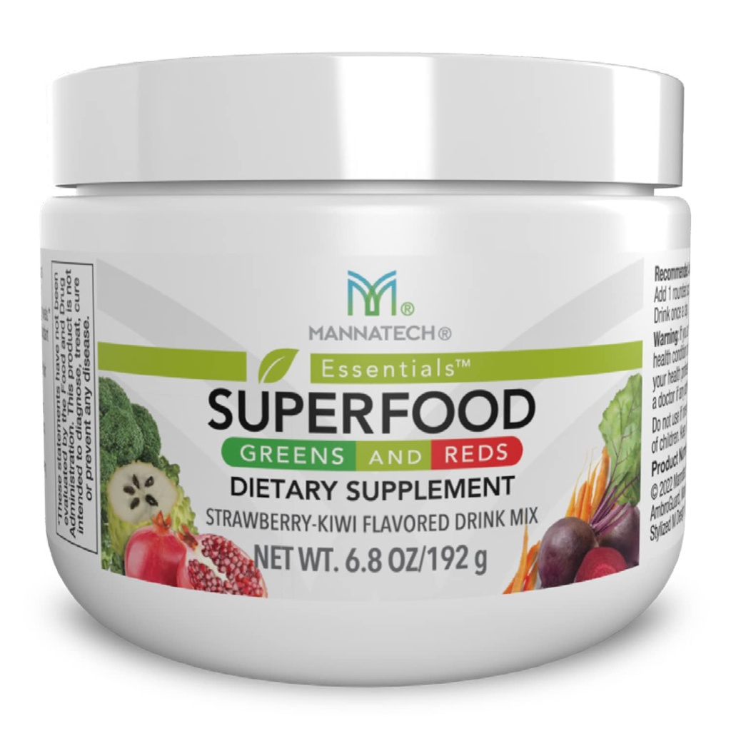 Mannatech Superfood Greens and Reds 192g, (Strawberry-Kiwi) Phytonutrients from Beet Root Powder, Spirulina Powder