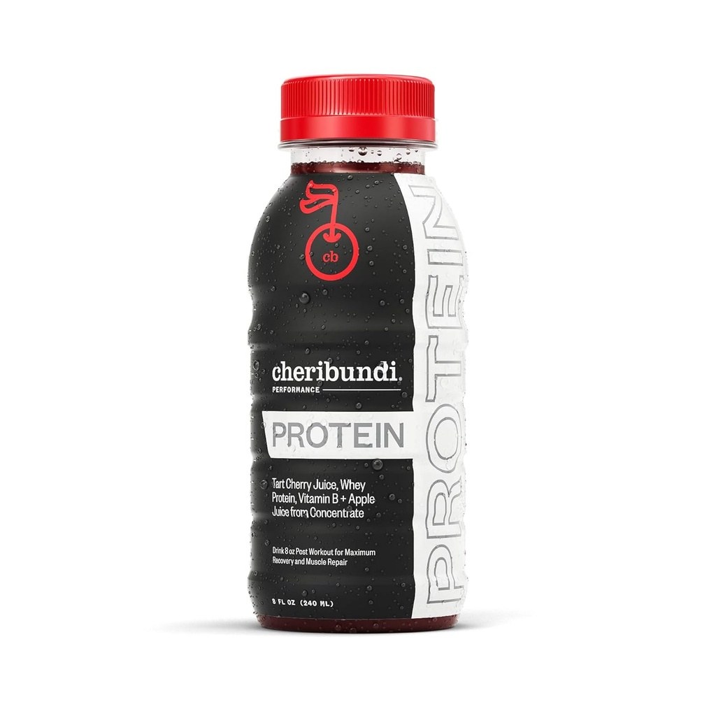 Cheribundi Tart Cherry PROTEIN - Tart Juice 45 Tart Cherries with B Vitamin Complex and 8g Whey Protein. 8 Fl Oz, (Pacchetto di 12)