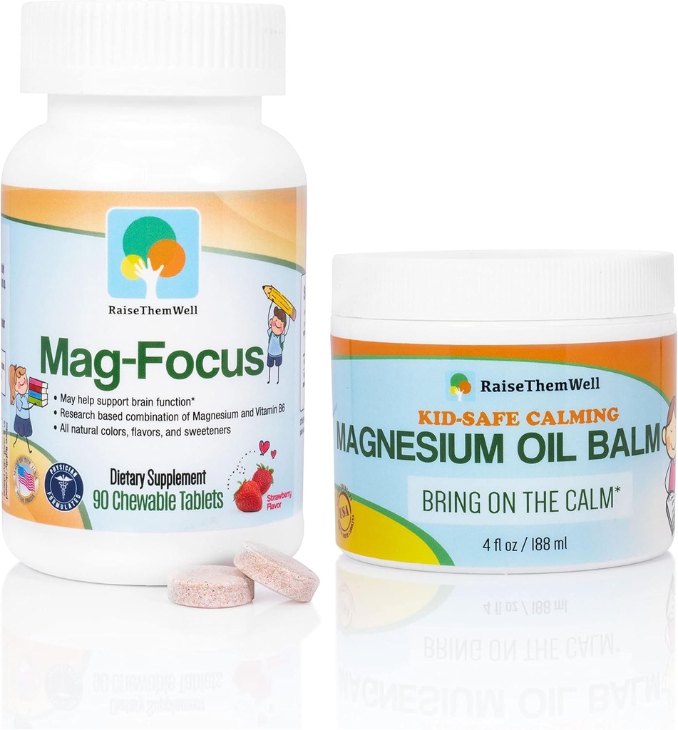 Natural Strawberry Flavored Magnesium Focus Supplement für Kinder und Kinder Safe Magnesium Öl Balsam Bundle