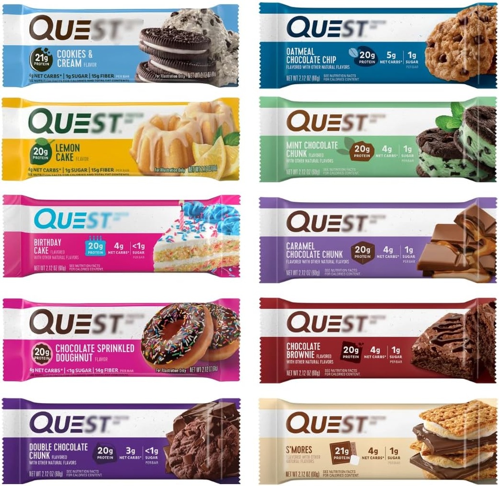 Nutrizione Proteine Bar, Assorted 10 Flavor Variety Pack - Alta Proteine, Carbo basso, Senza glutine, Keto Friendly - 2.12 Oz Bars - 12 Conte