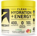 Ascent Clean Hydration + Energy Electrolytes Powder - 100mg Koffein, 400mg Elektrolyte, keine künstlichen Inhaltsstoffe, Citrus 40 Servierungen