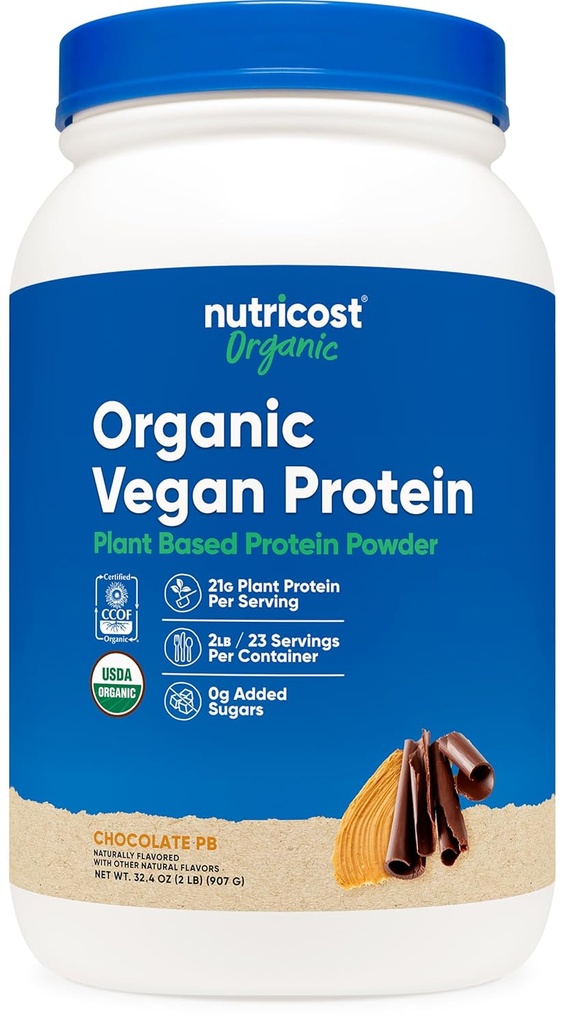 Nutricost Organic Vegan Protein Chocolate Peanut Butter (2 LB) - Senza glutine, senza OGM