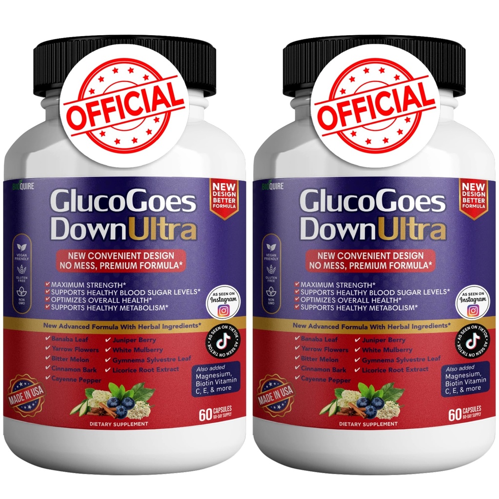 GlucoGoes Down Integratore Alimentare Ultra, 120 Capsule, Forza Massima, Supporta Livelli Sani di Zucchero Sangue, Ottimizza la Salute complessiva - Confezione di 2