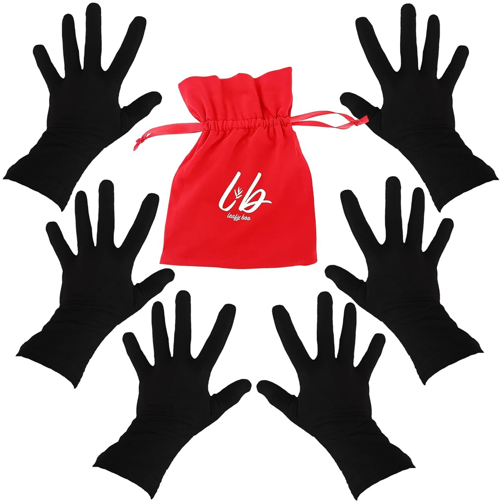 Bambushandschuhe für Eczema, Schwarz, Klein, Frauen, Dry Hands, Overnight Moisturizing Gloves, 3 Paare