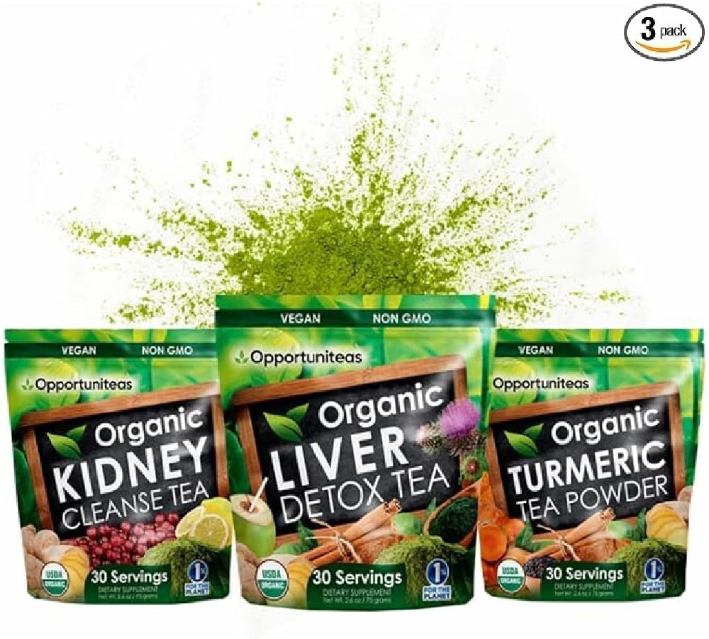 Opportuniteas Matcha Detox Tea Powder - Organic Turmeric Matcha Green Tea, Kidney Detox e Organic Liver Detox Bundle