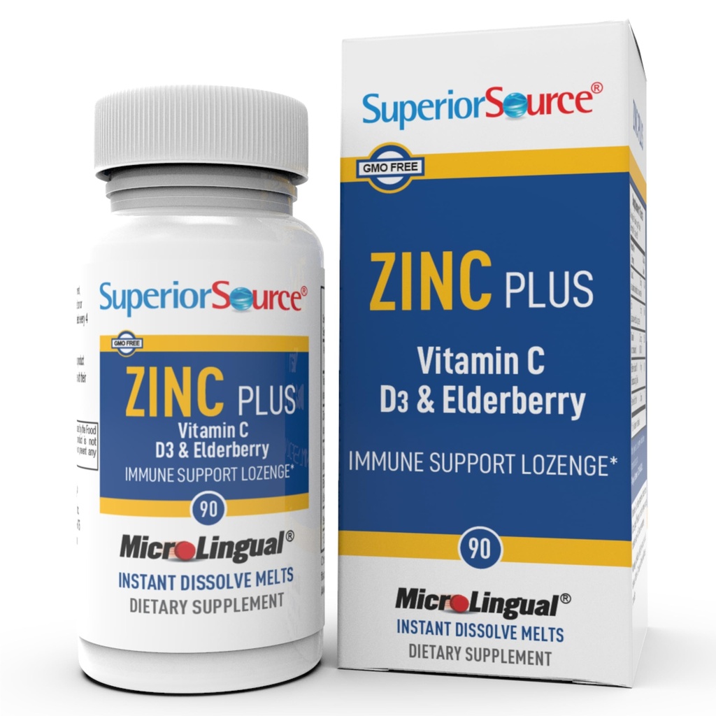 Überlegene Quelle Zink Plus - Immunsystem Health Support Supplement - Vitamin C, Elderberry & Vitamin D3-90 Instant Dissolve Tabletten