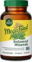 Minéraux équilibrés MegaFood - Calcium, Glycinat de magnésium fermenté, zinc, sélénium, chrome GTF, molybdène, feuille de papillon, feuille de queue de cheval - Fait avec 9 allergènes alimentaires - 90 comprimés (30 portions)