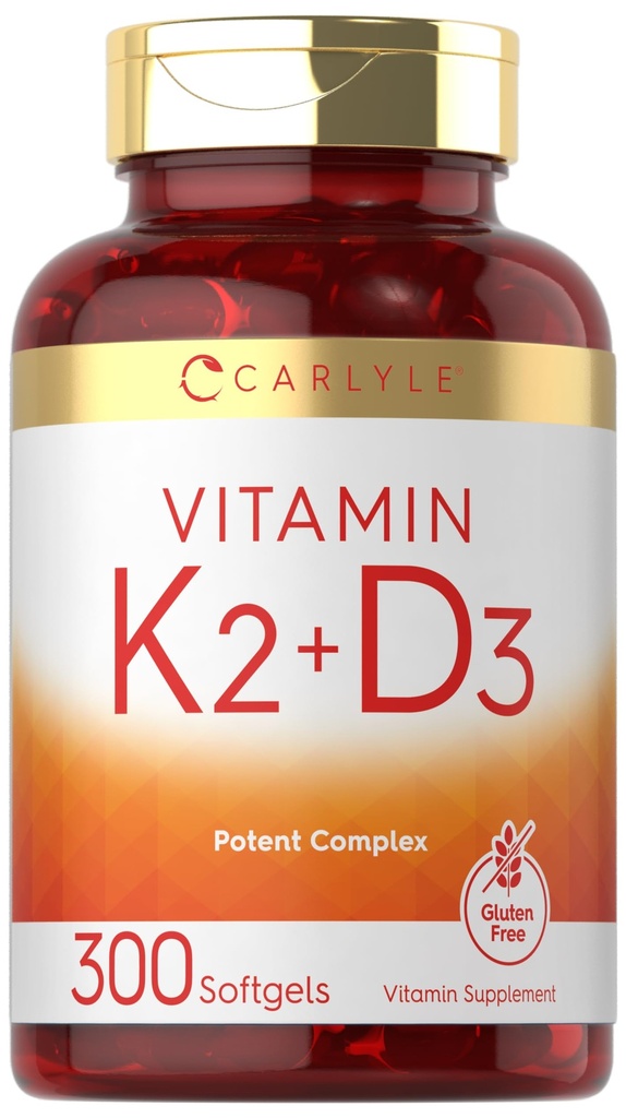 Carlyle Vitamin K2 D3 Supplement | 300 Softgels | 200mcg K2 MK7 & 10.000 IU D3 | Non-GMO, Glutenfrei