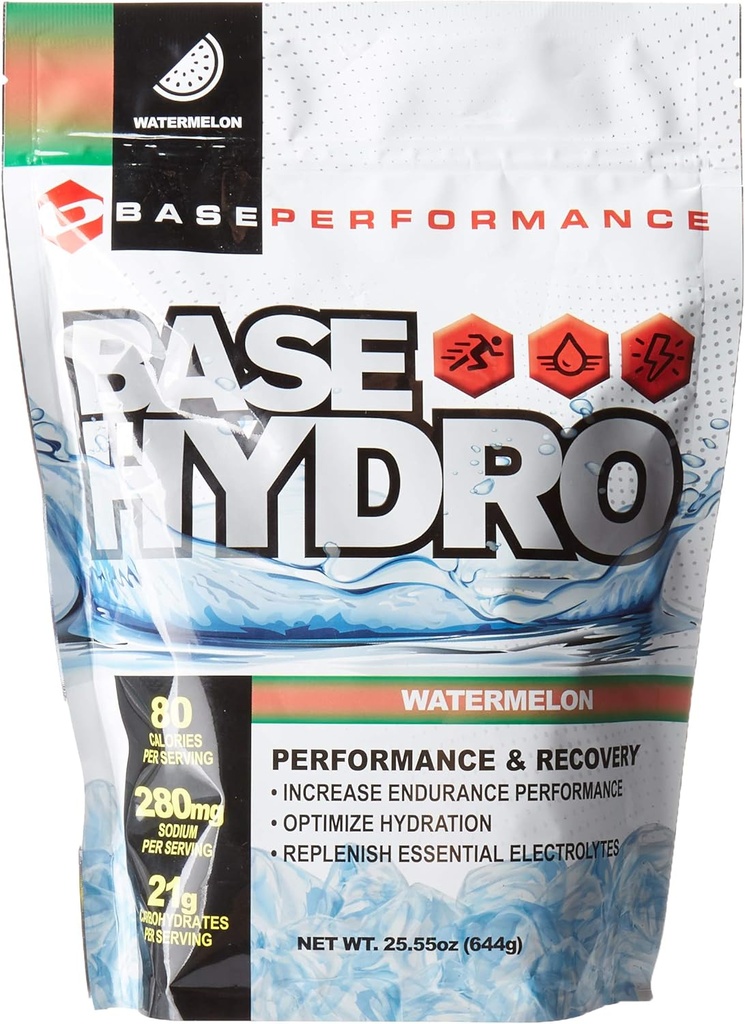 BASE Performance Hydro - Pastèques 28 portions à l'intérieur de chaque sac Mylar éco-friendly. (Melon d'eau)