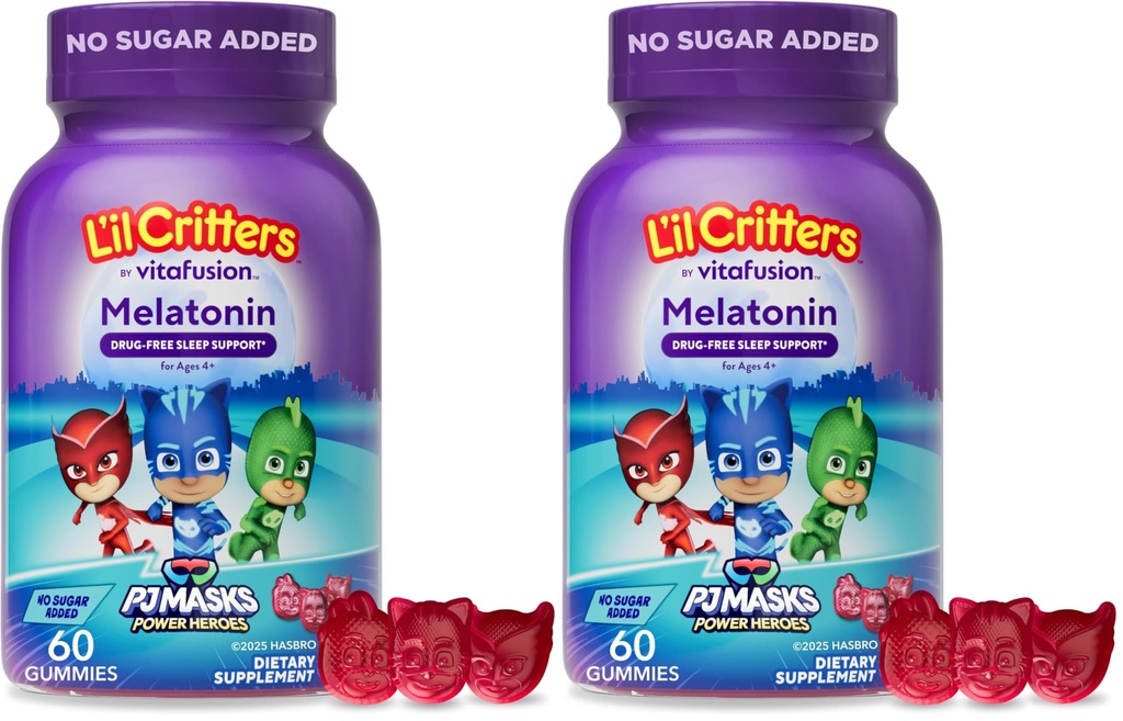 L'il Critters PJ Masks Gummy Melatonin Ergänzung für Kinder, Drug-Free Sleep Support, 60 Gummies (Pack von 2)