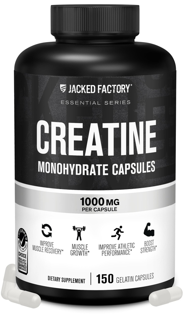 Jacked Factory Creatine Monohydrat Kapseln - Kreatine Pillen für Muskelwachstum, Erhöhte Stärke, Enhanced Energy Output und verbesserte Athletic Performance - 150 Kapseln