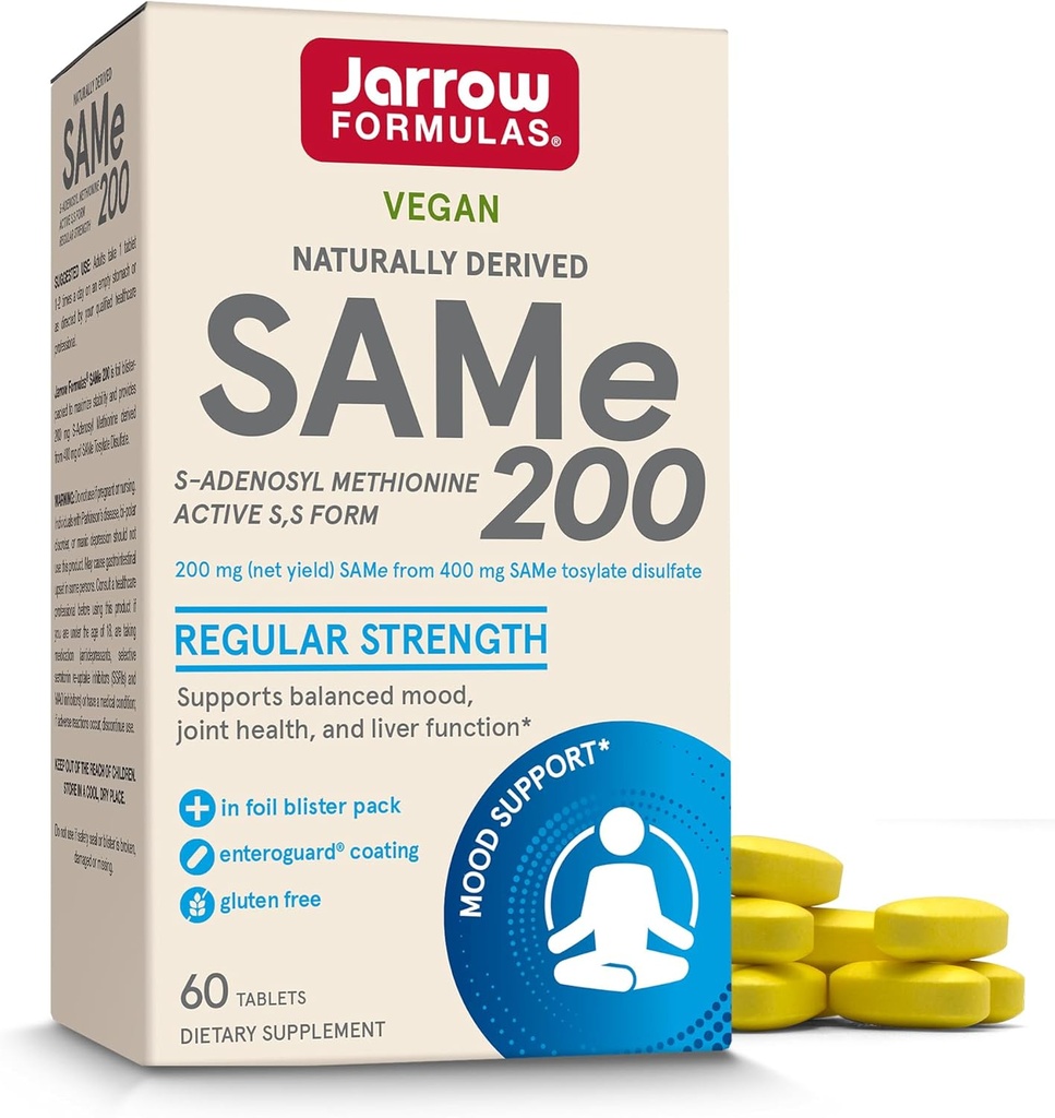 Jarrow Formulas Same 200 mg - 60 compresse - Alta concentrazione di Active S,S Form - Supporta la salute comune, Funzione del fegato, Metabolismo del cervello, Mood & Antioxidant Defense - 60 Serve