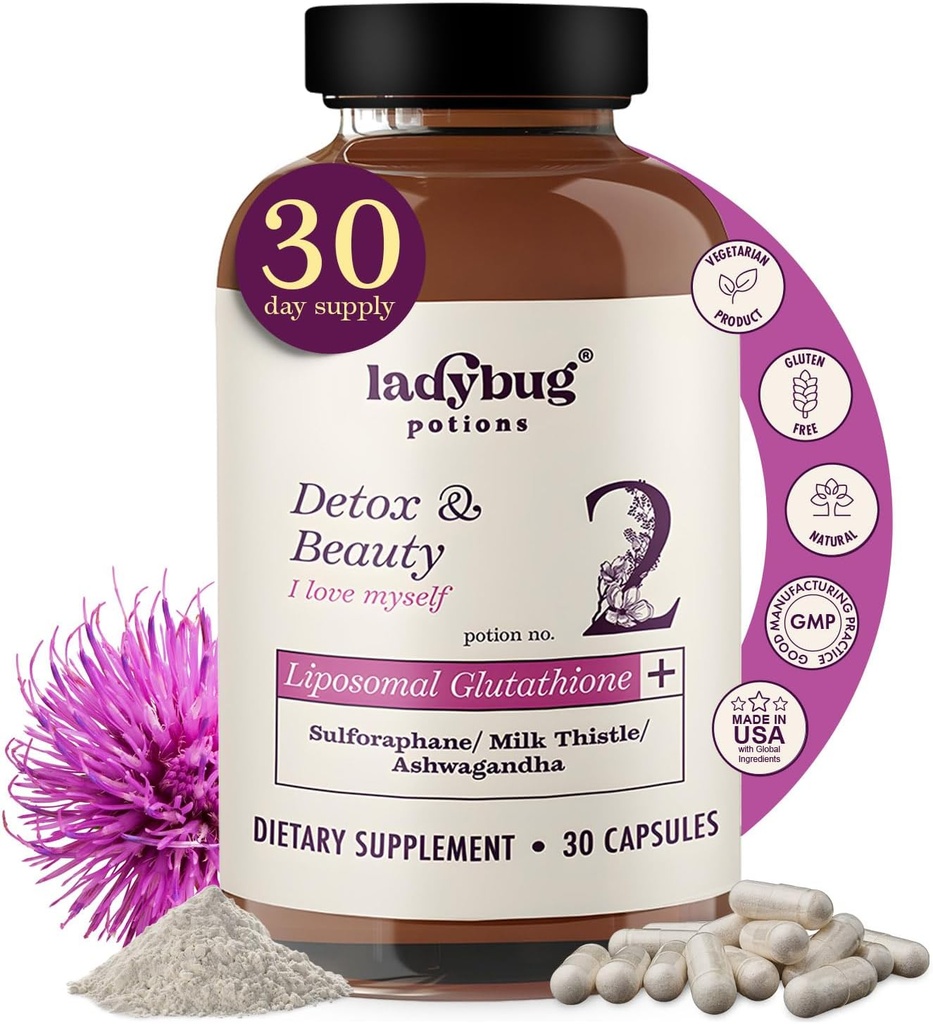 Liposomal Glutathione Supplemento - 30 capsule Glutathione Liposomal Supplemento, con Organic Ashwagandha, Sulforaphane da Broccoli Seed, Myrosinase, Milk Thistle for Immune Support and Liver Health