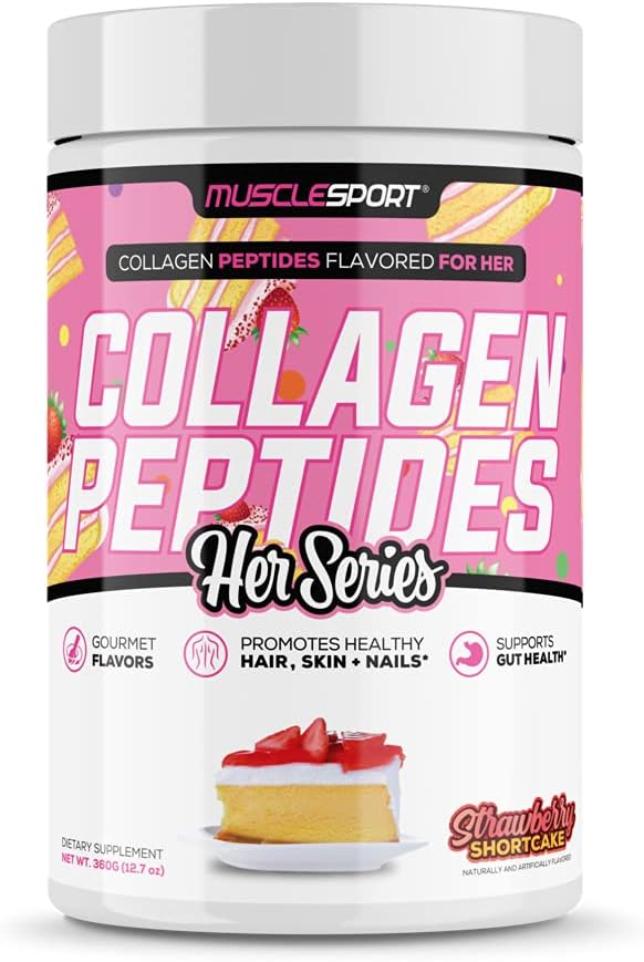 Peptidi di collagene di Musclesport - Integratore di polvere di collagene a base di erba idrolizzata - promuove capelli sani, pelle, unghie, articolazioni - 30 Serving (Strawberry Shortcake)