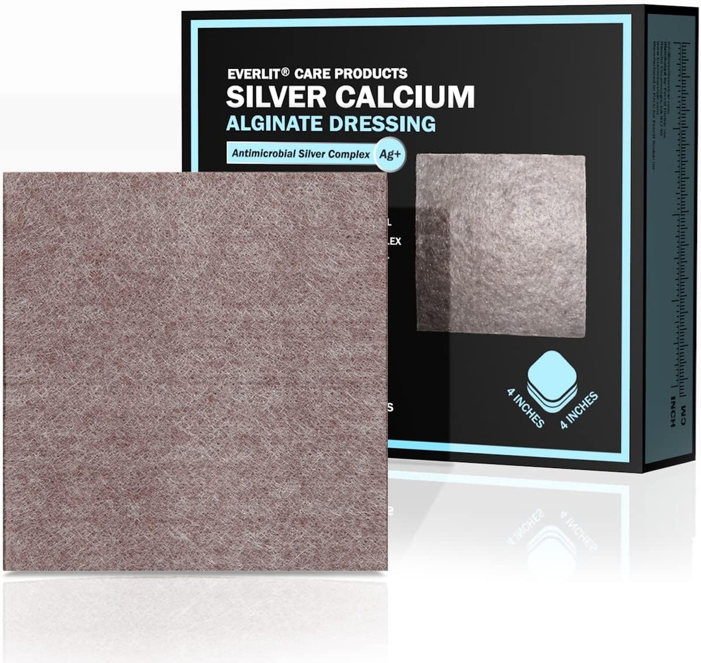 EVERLIT AG Silber Calcium Alginat Wound Dressing | Absorbens Nicht-Stick Steril Dressing Pad | Gentle Hemostatische Gauze mit natürlichem Gelfaser für Wound Care (4" x 4" | Packung von 10)