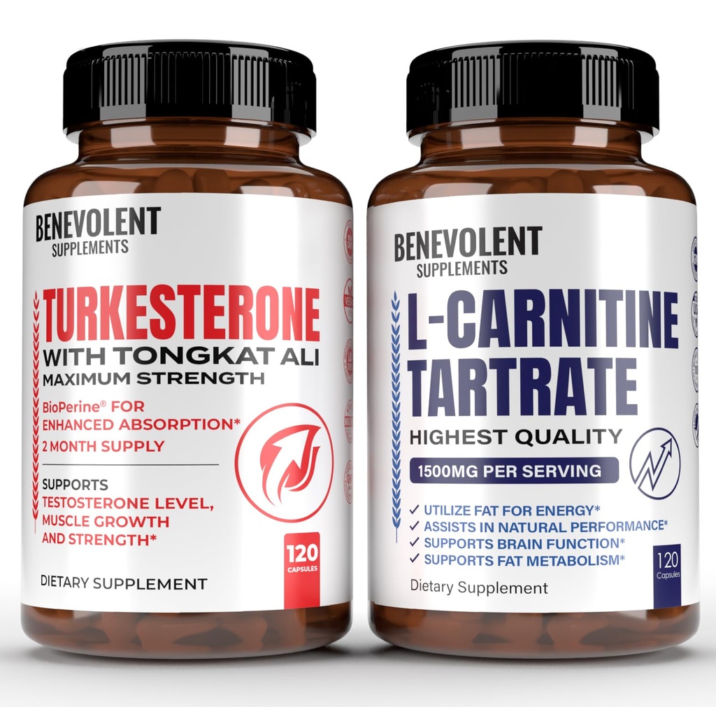 Turkesterone 8.000mg [höchste Reinheit] + Premium L-Carnitin Tartrat-Ergänzung - Hohe Absorptionsergänzung mit Tongkat Ali - Steigern Sie Stamina, Lean Muskelwachstum, unterstützen Stoffwechsel und natürliche Ener