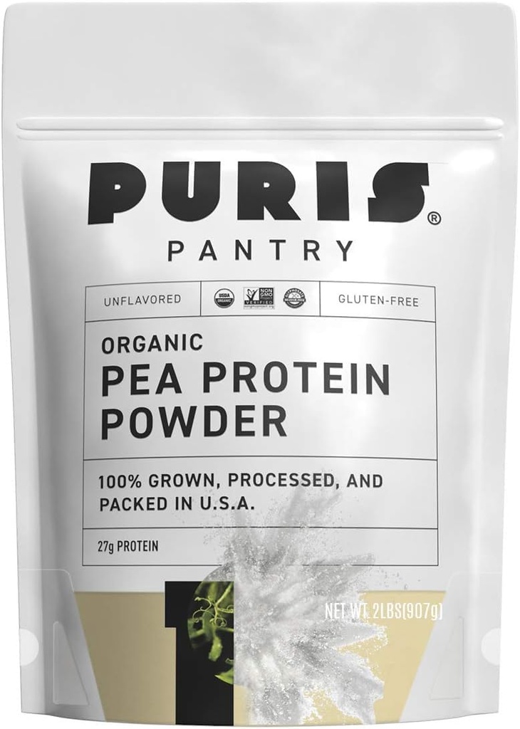 PURIS® Organic Pea Protein Powder, 100% Made in the USA, 2 LB Unflavored, Certified Organic, Vegan, Gluten Free, Dairy Free, Non GMO, Pflanzenbasiertes Protein, Keto, BCAA (2 Pfund (Pack von 12), Unflavored)