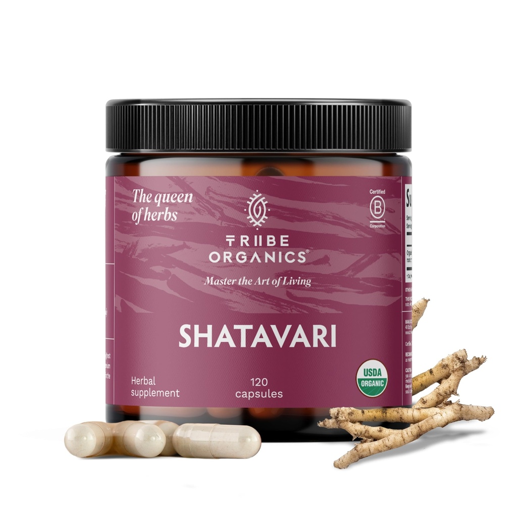 TRIBE ORGANICS Organic Shatavari Kräuterergänzung - Hormonal Balance | Frauen reproduktive Gesundheit | Lactation | Immune & Entzündungsunterstützung - Non-GMO USDA Organic 120 Vegan Kapseln