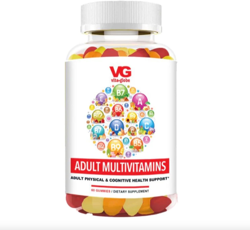 VITA GLOBE Adult Multivitamin Gummies – con Vitamine C, D, E, B6, B12, Folate & Biotin | Integratore Multivitaminico Giornaliero per Energia, Salute Immune & Supporto Metabolismo – 60 Gummies (Pacchetto di 1)