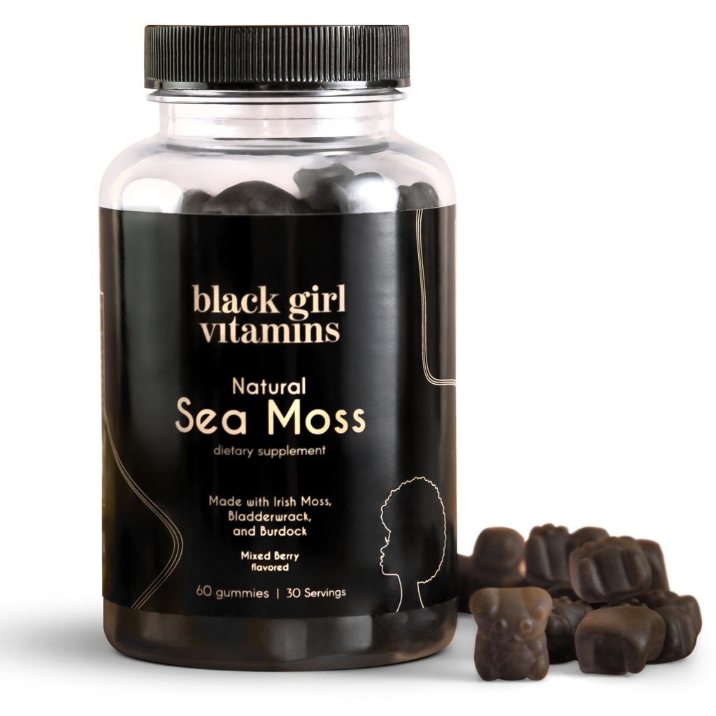 Black Girl Vitamine | Sea Moss Gummies - Irish SeaMoss con Bladderwrack & Burdock - 60 Count