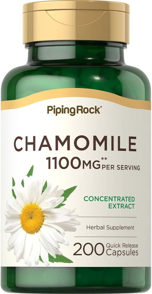 Pipeping Rock Camomile Extract Capsules 1100mg.200 Pills.com Supplément aux herbes sans gluten, non-OGM