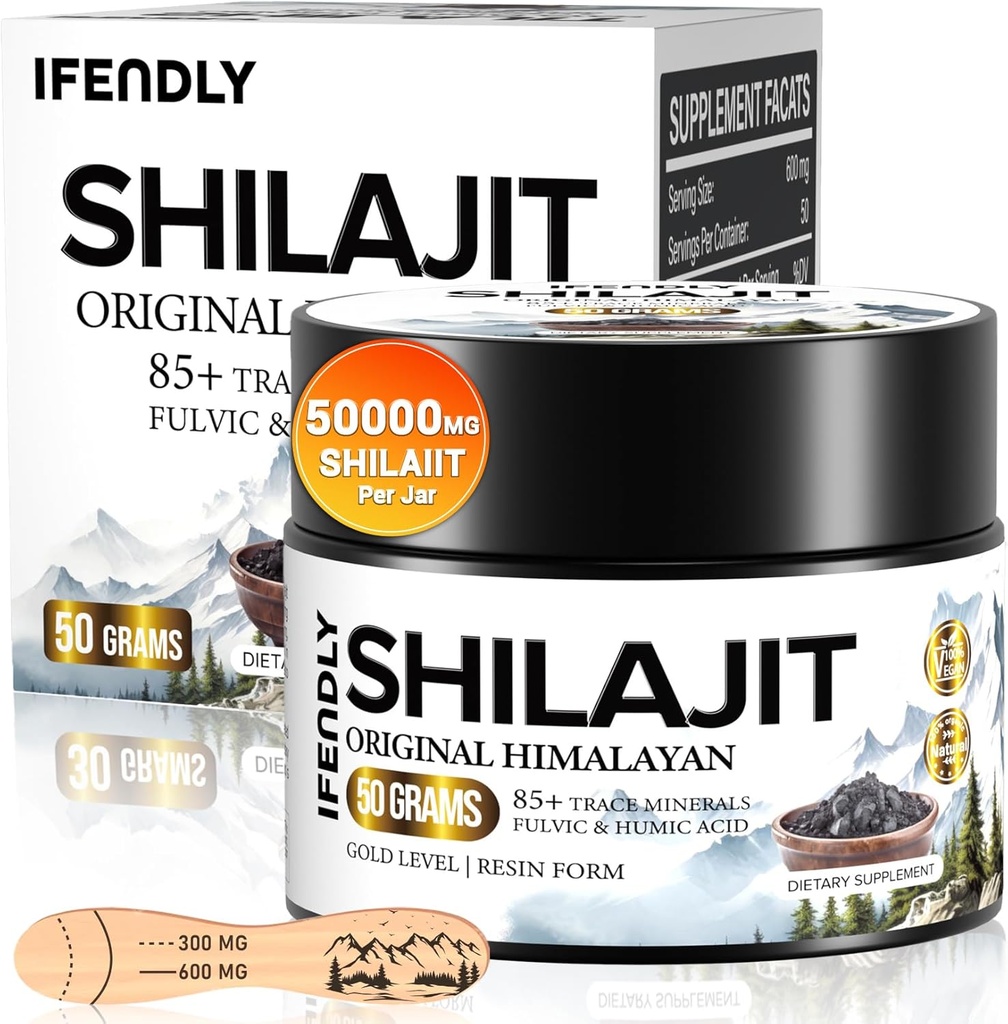 Shilajit Resin, Shilajit für Männer und Frauen, Shilajit Organic - 600mg Potency Gold Grade, mit 85+ Trace Minerals, Fulvic & Huminsäure, für Stamina, Immunität & Stärke, 83 Servierungen (50g)